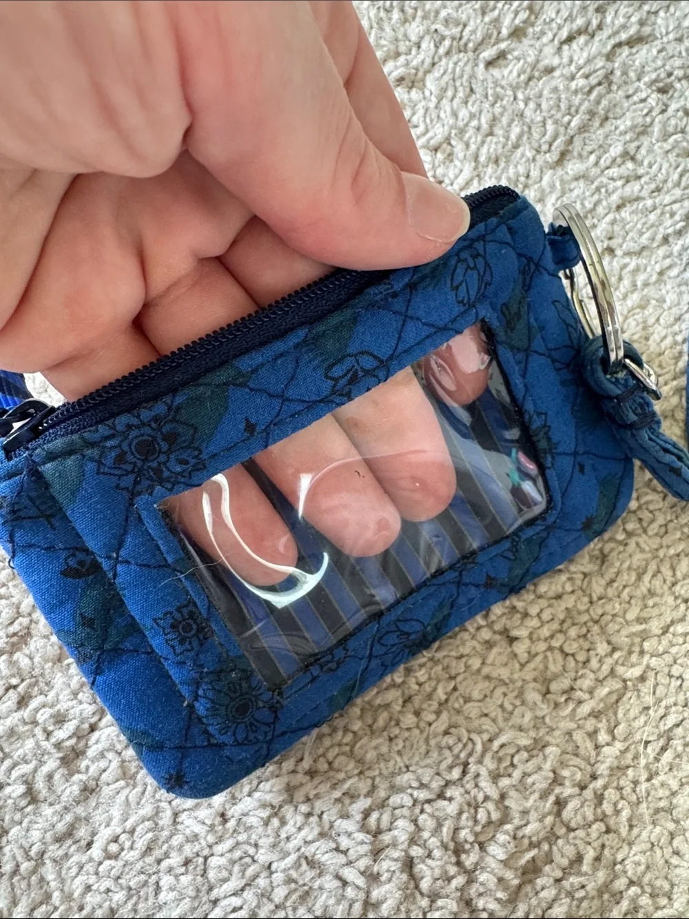 Vera Bradley Blue Quilted ID Lanyard Card Holder